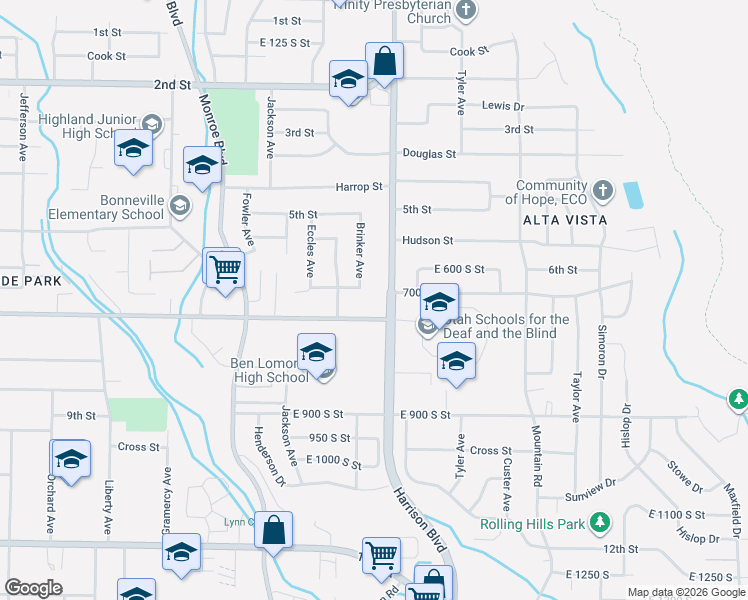 map of restaurants, bars, coffee shops, grocery stores, and more near 742 Harrison Boulevard in Ogden
