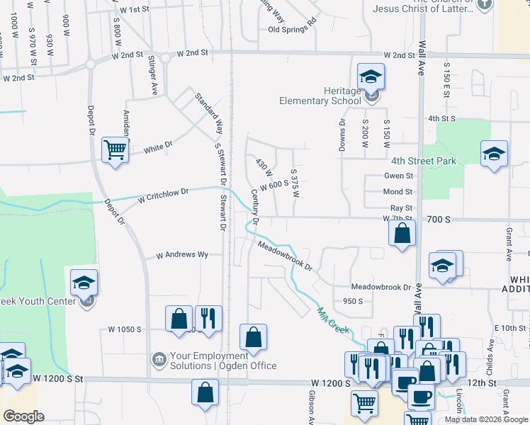 map of restaurants, bars, coffee shops, grocery stores, and more near 726 South 440 West Street in Ogden