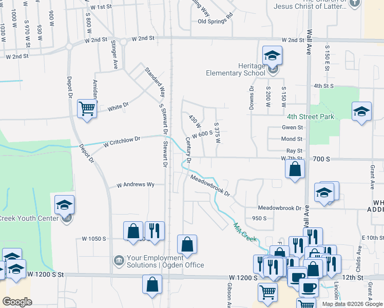 map of restaurants, bars, coffee shops, grocery stores, and more near 726 South 440 West Street in Ogden