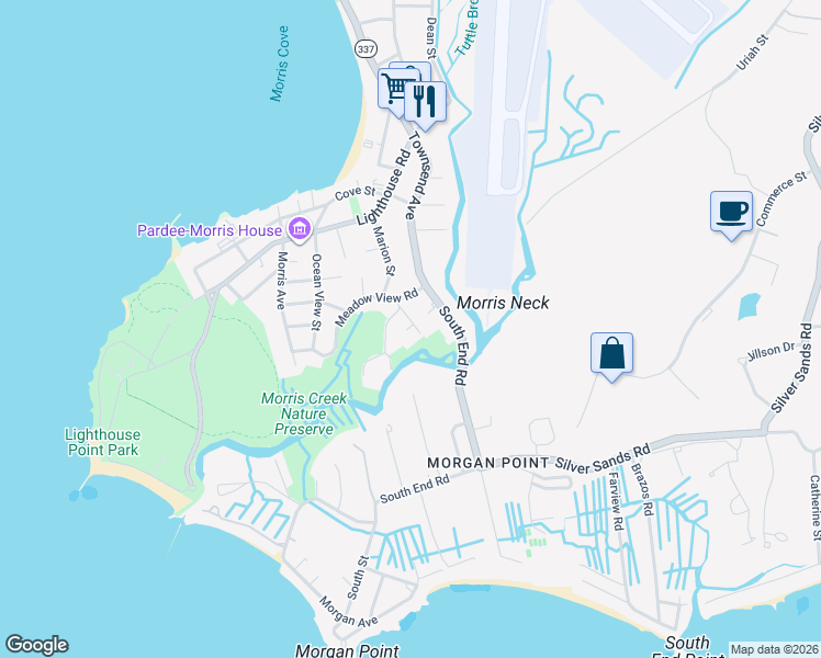 map of restaurants, bars, coffee shops, grocery stores, and more near 40 Lighthouse Point Terrace in New Haven