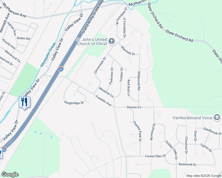 map of restaurants, bars, coffee shops, grocery stores, and more near 201 Meadow Lane in Council Bluffs