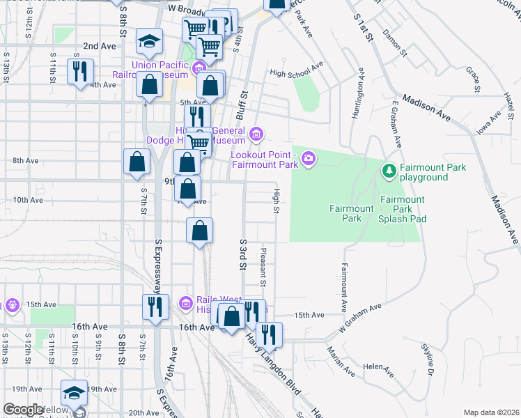 map of restaurants, bars, coffee shops, grocery stores, and more near 202 11th Avenue in Council Bluffs