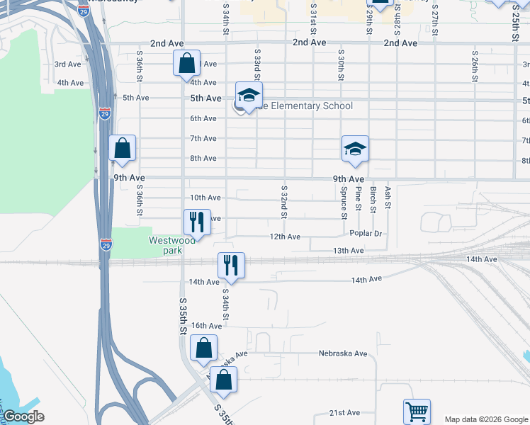 map of restaurants, bars, coffee shops, grocery stores, and more near 3207 11th Avenue in Council Bluffs