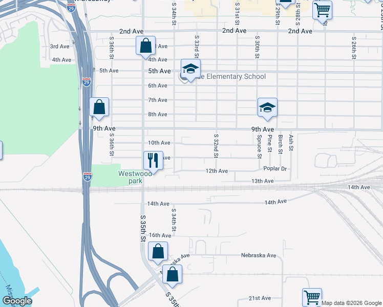 map of restaurants, bars, coffee shops, grocery stores, and more near 3303 11th Avenue in Council Bluffs