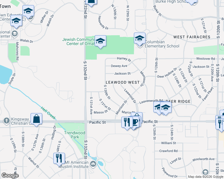 map of restaurants, bars, coffee shops, grocery stores, and more near 810 South 129th Avenue in Omaha