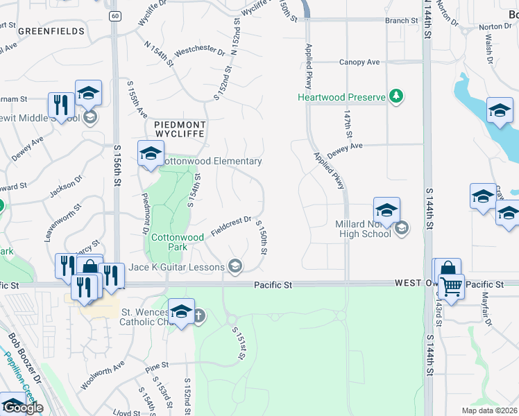 map of restaurants, bars, coffee shops, grocery stores, and more near 911 South 150th Street in Omaha
