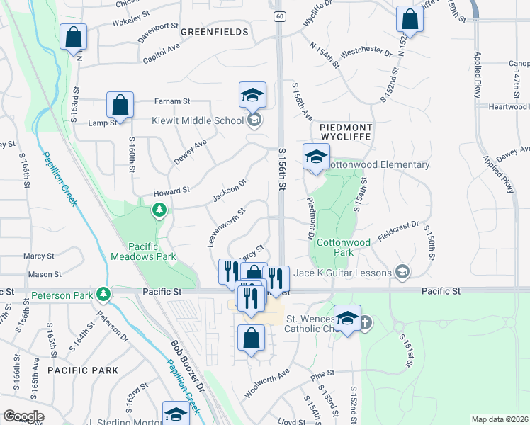 map of restaurants, bars, coffee shops, grocery stores, and more near 15655 Fountain Hills Drive in Omaha