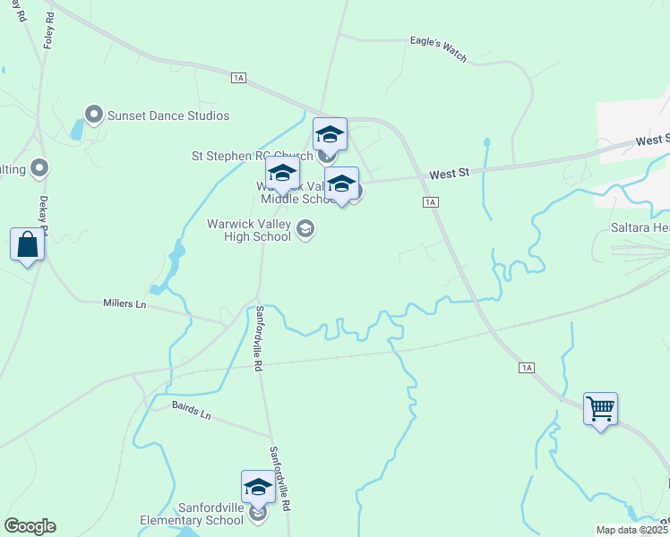 map of restaurants, bars, coffee shops, grocery stores, and more near 89 Sanfordville Road in Warwick