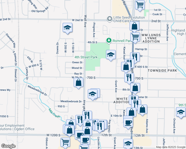 map of restaurants, bars, coffee shops, grocery stores, and more near 154 East 700 South in Ogden