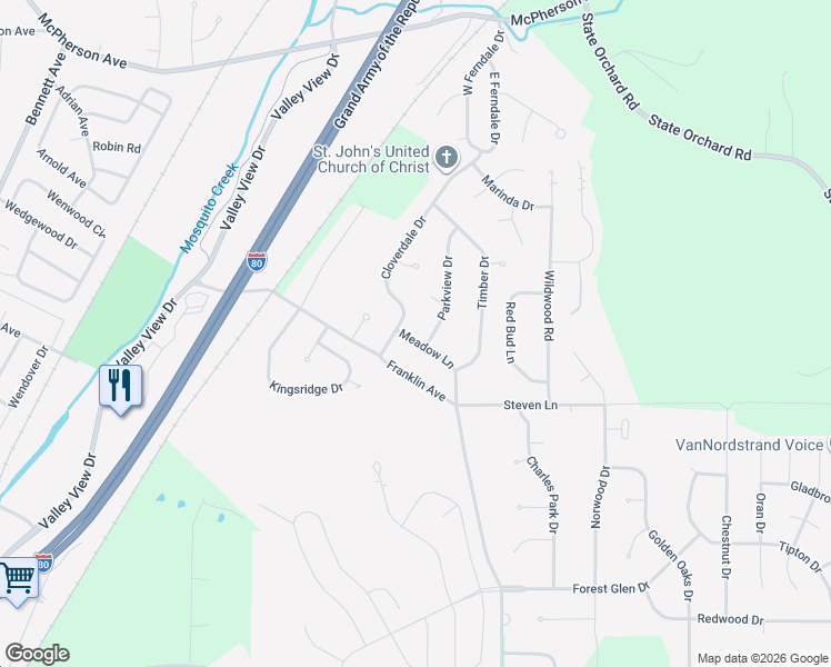 map of restaurants, bars, coffee shops, grocery stores, and more near 300 Meadow Lane in Council Bluffs