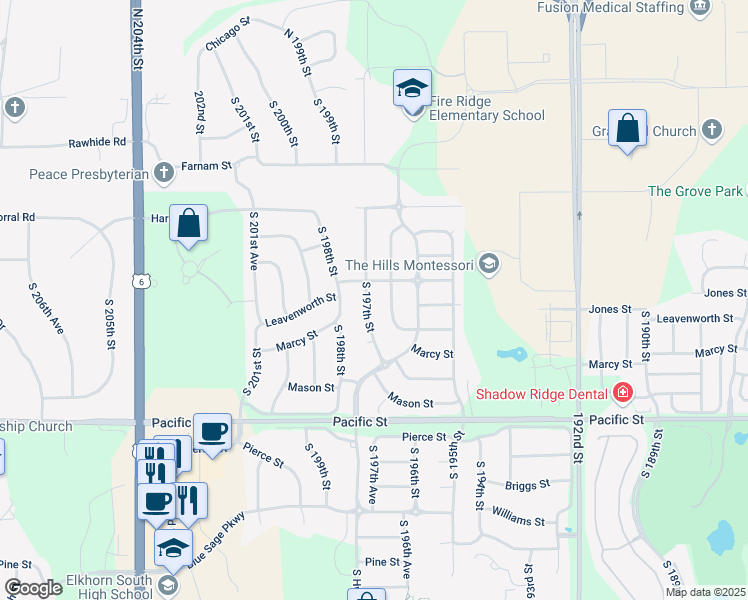 map of restaurants, bars, coffee shops, grocery stores, and more near 626 South 197th Street in Omaha