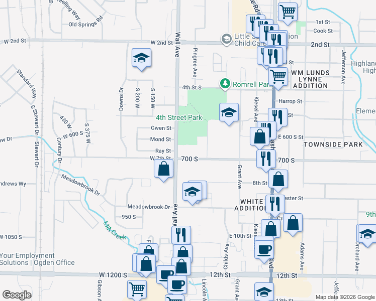 map of restaurants, bars, coffee shops, grocery stores, and more near 130 7th Street in Ogden