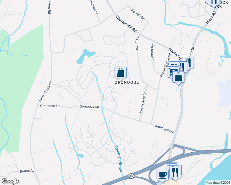 map of restaurants, bars, coffee shops, grocery stores, and more near 582a North Trail in Stratford