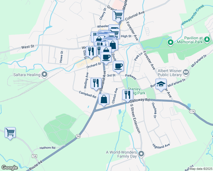 map of restaurants, bars, coffee shops, grocery stores, and more near 23 Oakland Avenue in Warwick