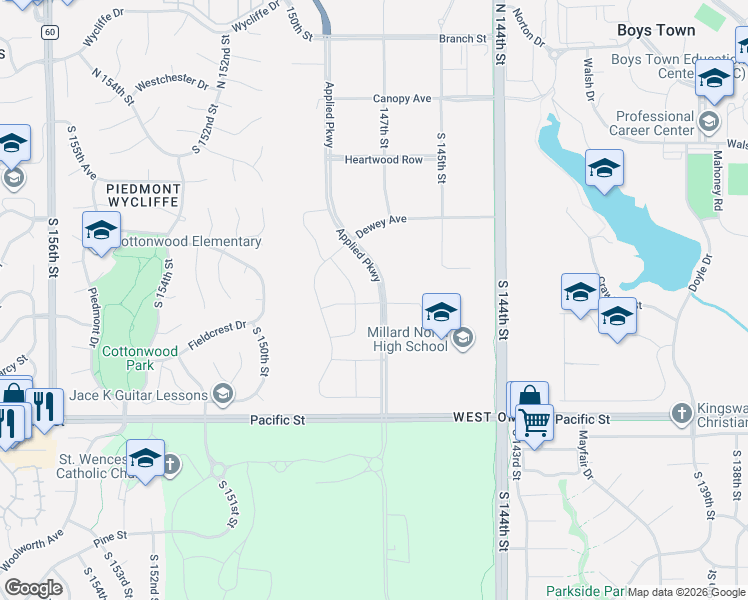 map of restaurants, bars, coffee shops, grocery stores, and more near 1010 South 144th Street in Omaha