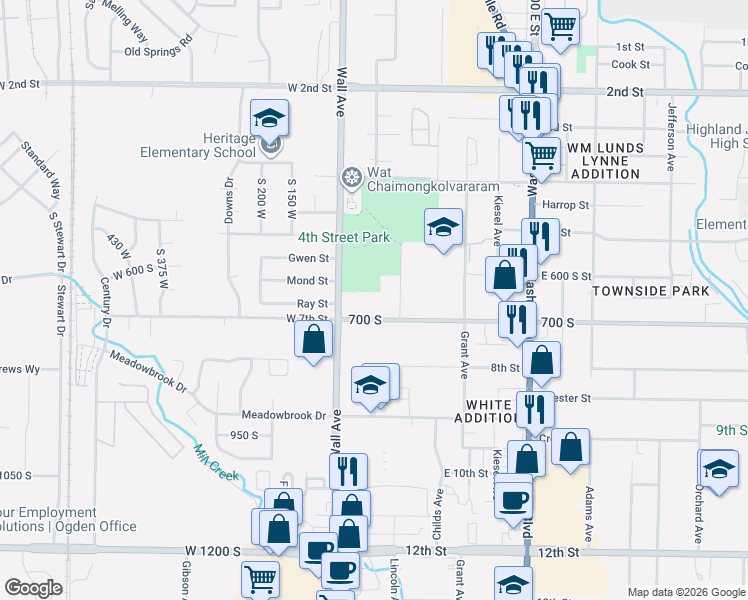 map of restaurants, bars, coffee shops, grocery stores, and more near 142 7th Street in Ogden