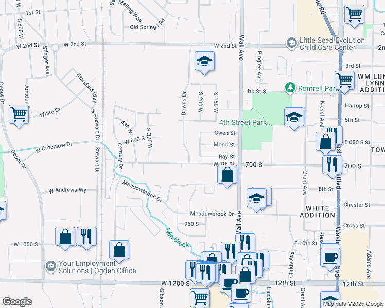 map of restaurants, bars, coffee shops, grocery stores, and more near 247 Downs Circle in Ogden