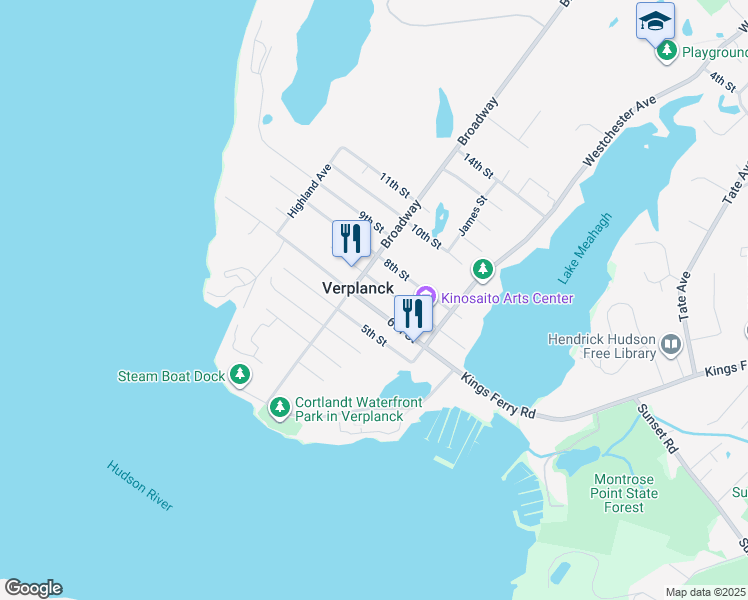 map of restaurants, bars, coffee shops, grocery stores, and more near 166 7th Street in Verplanck