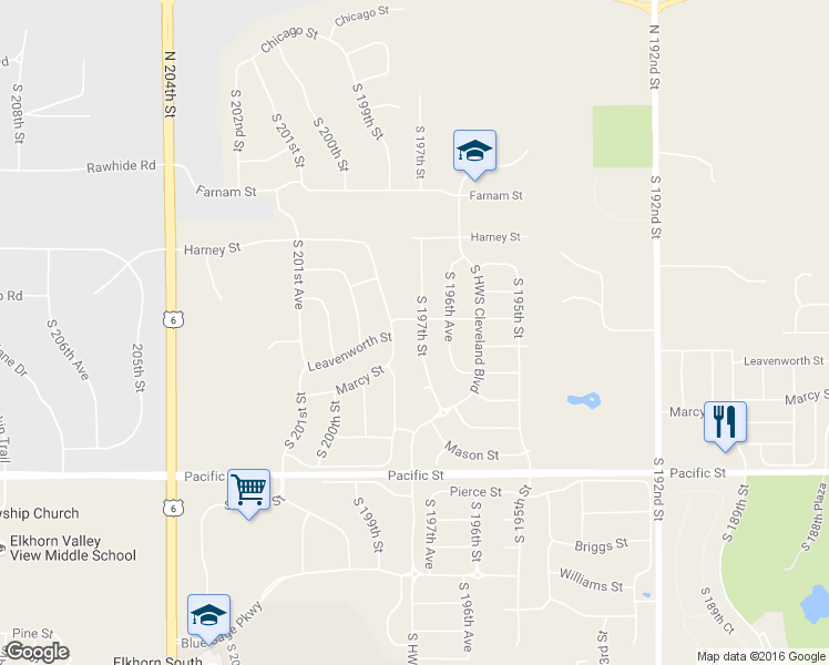 map of restaurants, bars, coffee shops, grocery stores, and more near 626 South 197th Street in Omaha