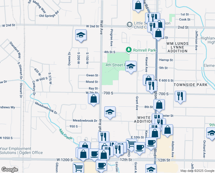 map of restaurants, bars, coffee shops, grocery stores, and more near 615 Lincoln Avenue in Ogden