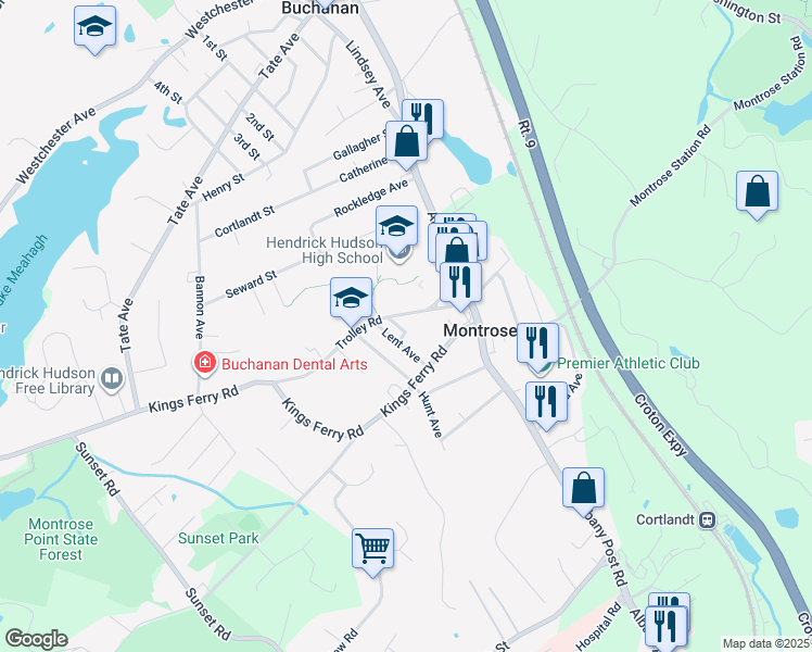 map of restaurants, bars, coffee shops, grocery stores, and more near 9 Emerson Place in Montrose