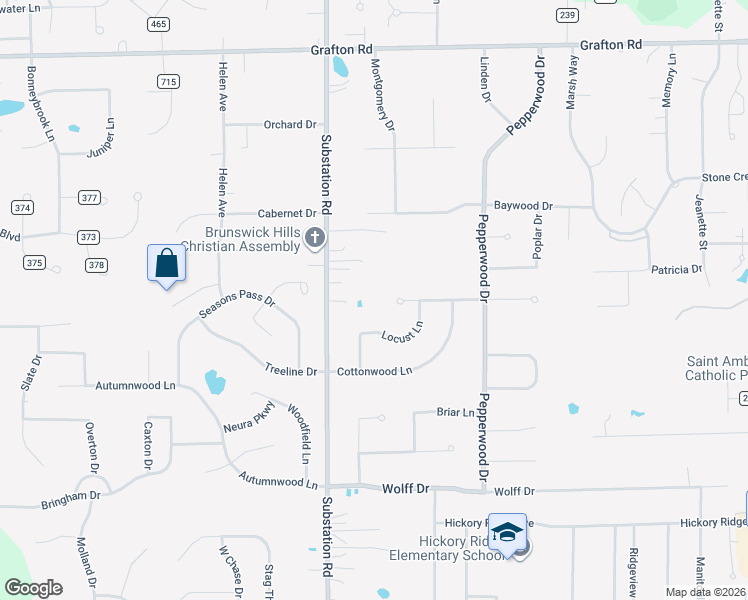 map of restaurants, bars, coffee shops, grocery stores, and more near 4769 Persimmon Lane in Brunswick