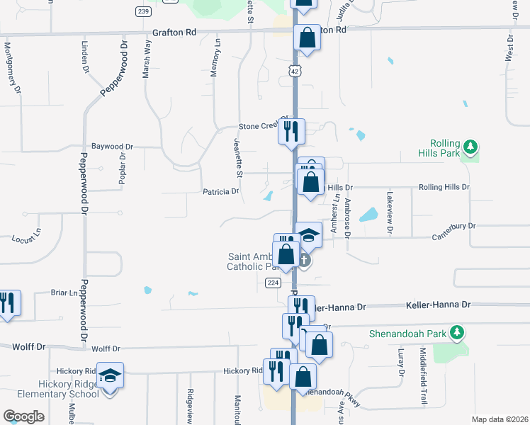 map of restaurants, bars, coffee shops, grocery stores, and more near 805 Timberlake Trail Drive in Brunswick