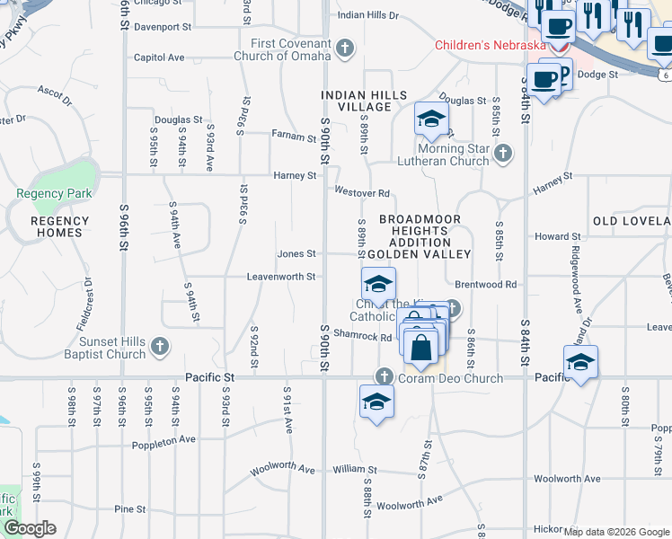 map of restaurants, bars, coffee shops, grocery stores, and more near 505 South 90th Street in Omaha