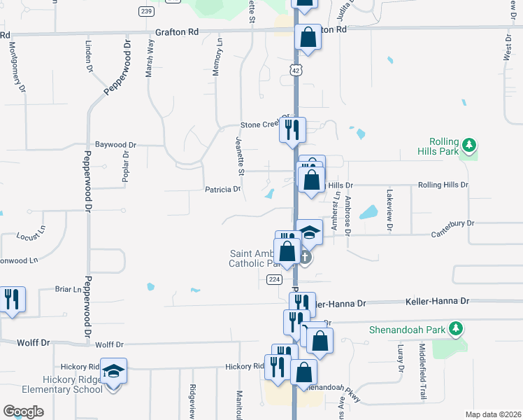 map of restaurants, bars, coffee shops, grocery stores, and more near 805 Timberlake Trail Drive in Brunswick