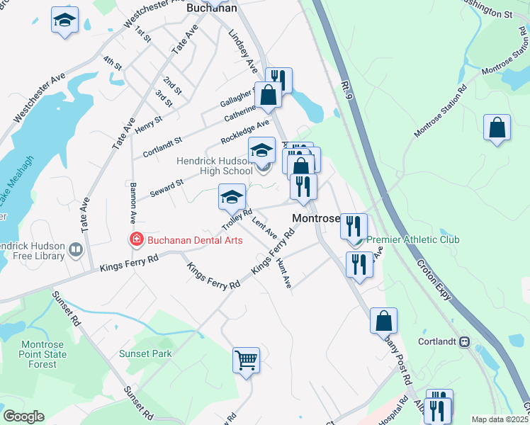 map of restaurants, bars, coffee shops, grocery stores, and more near 9 Emerson Place in Montrose