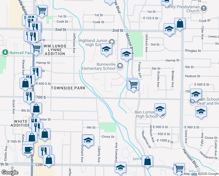 map of restaurants, bars, coffee shops, grocery stores, and more near 603 Quinn Court in Ogden