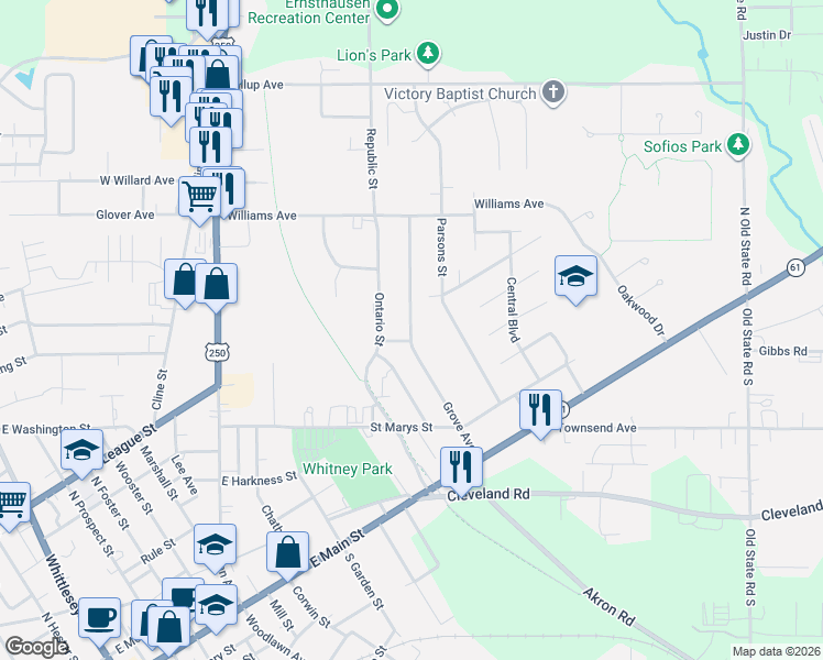 map of restaurants, bars, coffee shops, grocery stores, and more near 53 Grove Avenue in Norwalk