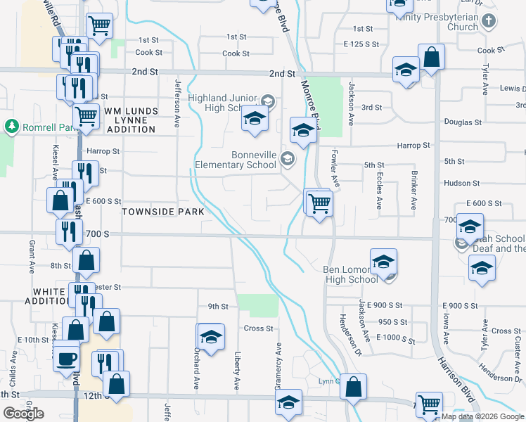 map of restaurants, bars, coffee shops, grocery stores, and more near 603 Quinn Court in Ogden