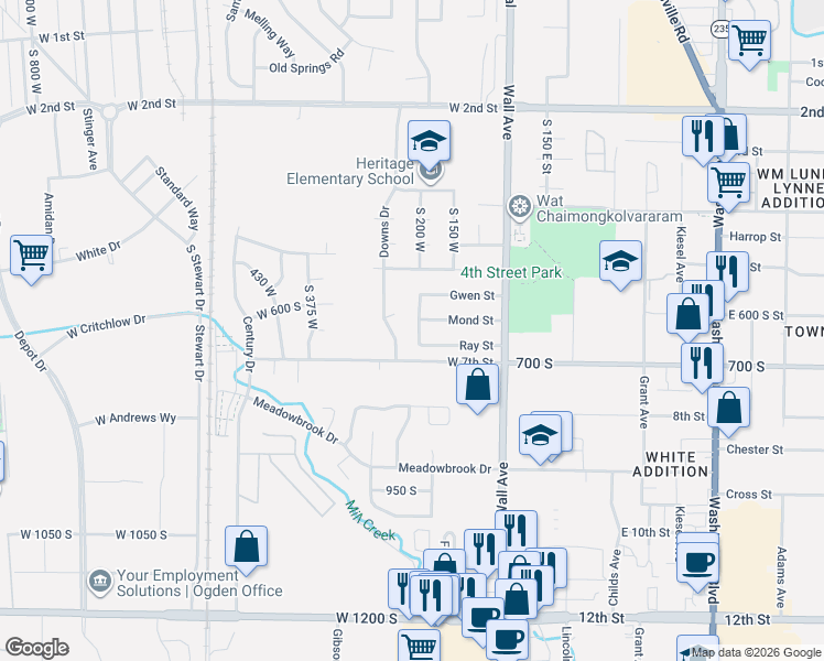 map of restaurants, bars, coffee shops, grocery stores, and more near 625 Grace Avenue in Ogden