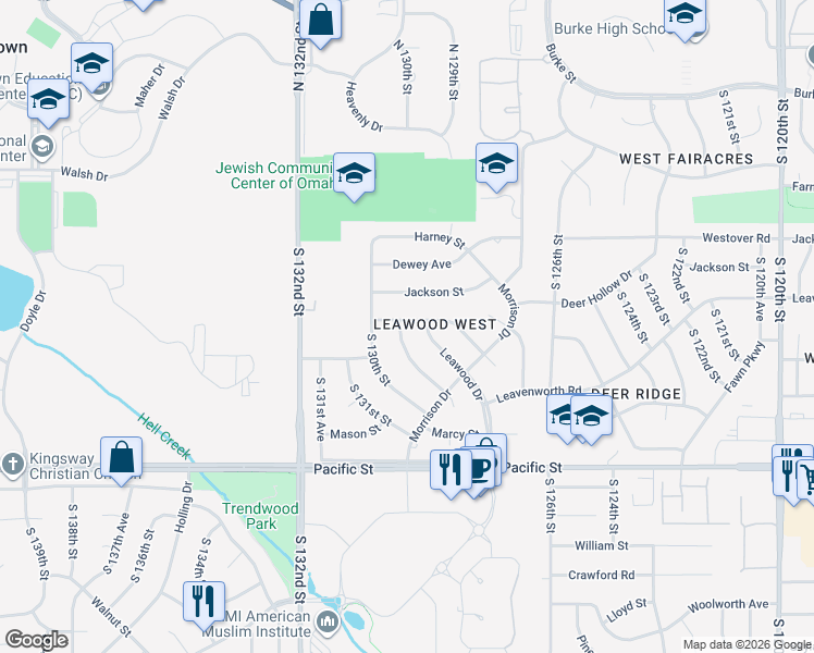 map of restaurants, bars, coffee shops, grocery stores, and more near 705 South 129th Avenue in Omaha
