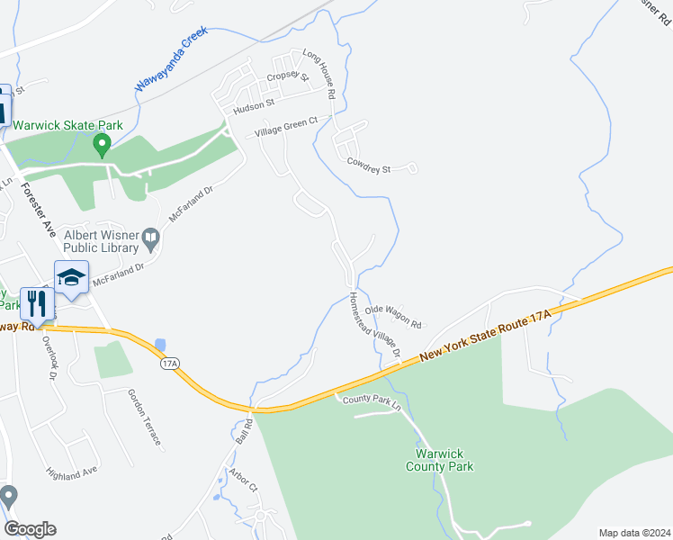 map of restaurants, bars, coffee shops, grocery stores, and more near 49 The Knolls in Warwick