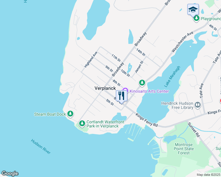 map of restaurants, bars, coffee shops, grocery stores, and more near 166 7th Street in Verplanck