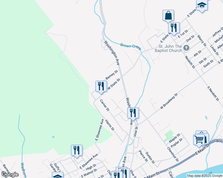 map of restaurants, bars, coffee shops, grocery stores, and more near 524 West State Street in Larksville