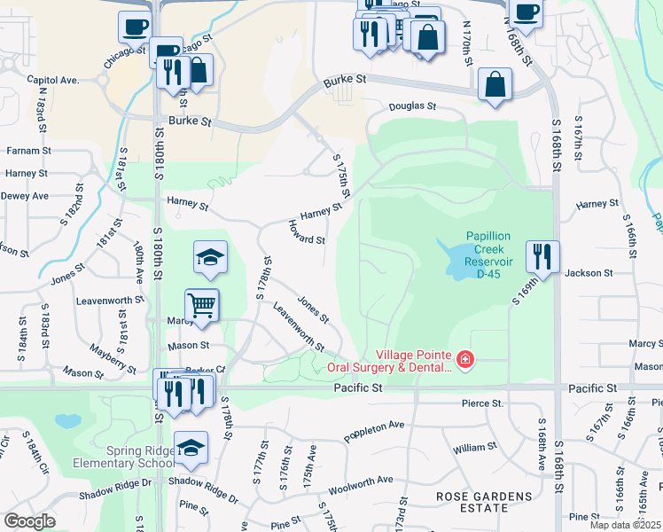 map of restaurants, bars, coffee shops, grocery stores, and more near 569 South 175th Circle in Omaha