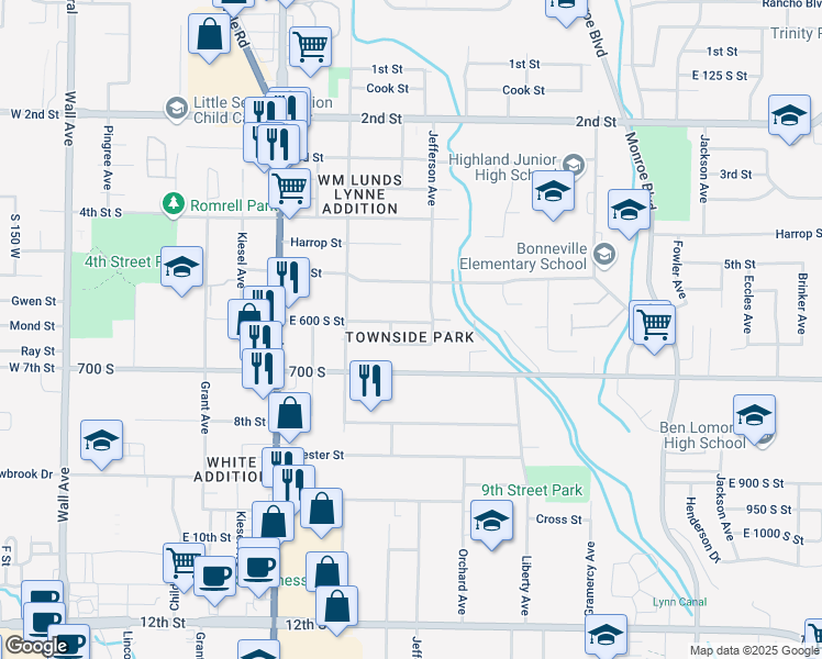 map of restaurants, bars, coffee shops, grocery stores, and more near 571 6th St in Ogden