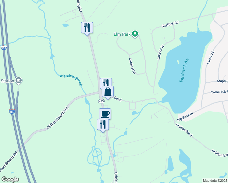 map of restaurants, bars, coffee shops, grocery stores, and more near 1 Sandy Beach Road in Lackawanna County