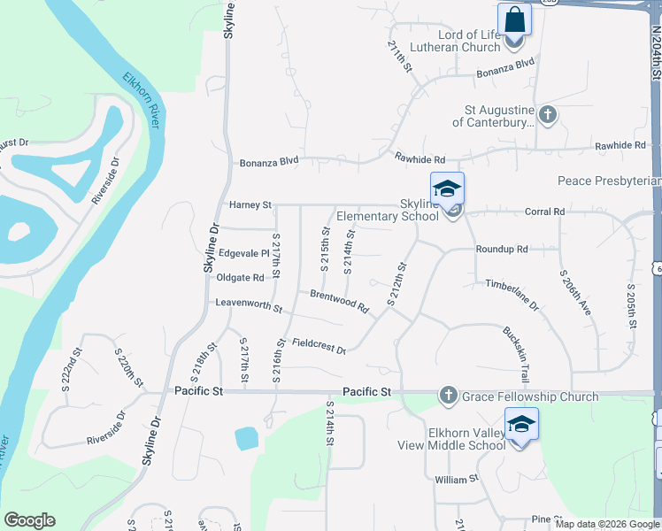 map of restaurants, bars, coffee shops, grocery stores, and more near 639 South 215th Street in Omaha