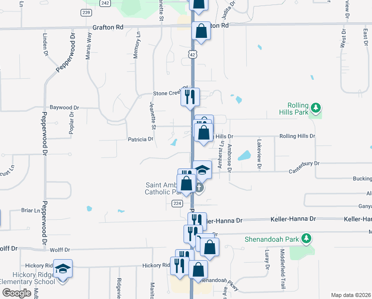 map of restaurants, bars, coffee shops, grocery stores, and more near 812 Pearl Road in Brunswick
