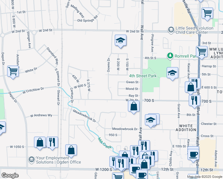 map of restaurants, bars, coffee shops, grocery stores, and more near 247 Downs Circle in Ogden