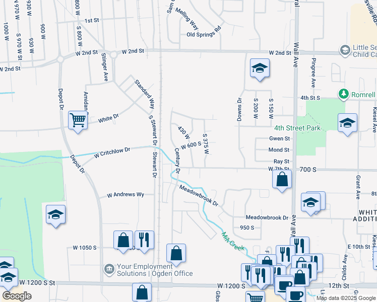map of restaurants, bars, coffee shops, grocery stores, and more near 627 430 West in Ogden