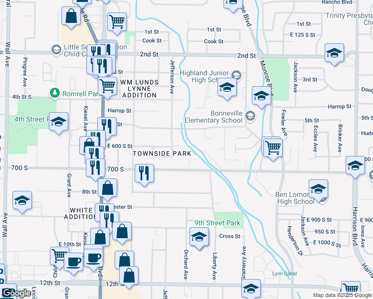map of restaurants, bars, coffee shops, grocery stores, and more near 600 6th Street in Ogden