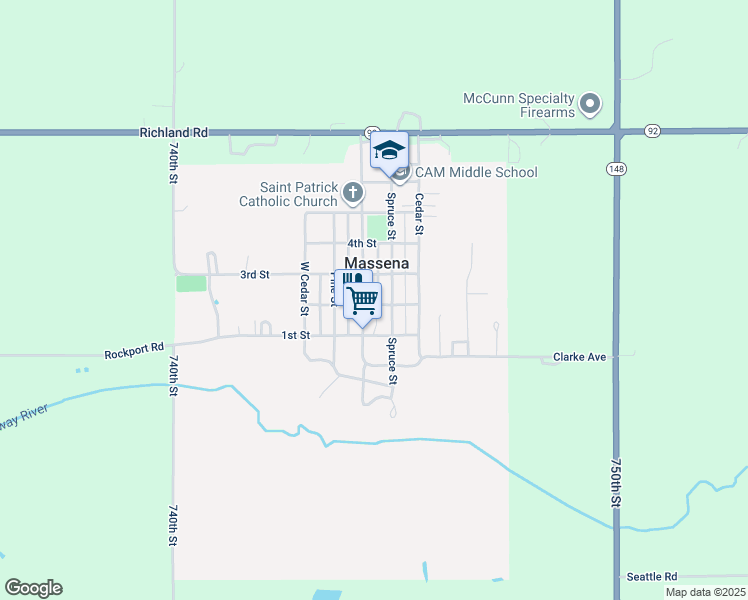 map of restaurants, bars, coffee shops, grocery stores, and more near 104 2nd Street in Massena