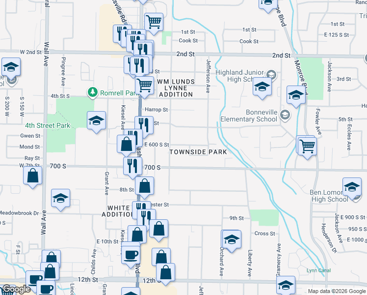 map of restaurants, bars, coffee shops, grocery stores, and more near 541 6th Street in Ogden