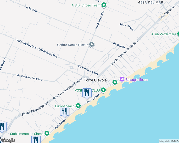 map of restaurants, bars, coffee shops, grocery stores, and more near 7 Viale Regina Elena in San Felice Circeo