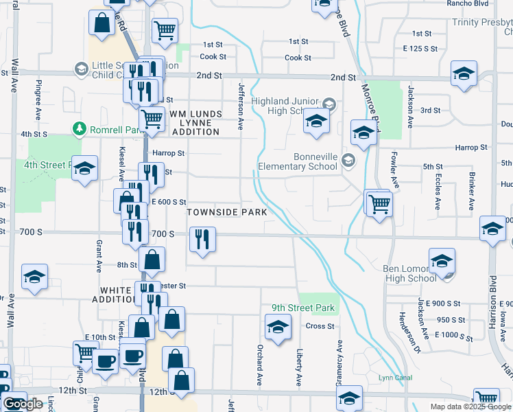 map of restaurants, bars, coffee shops, grocery stores, and more near 600 6th Street in Ogden